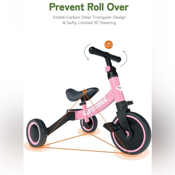 Besrey Pink 5 in 1 Toddler Bike for 1 - 4 Years Old Kids Toddler Tricyc…